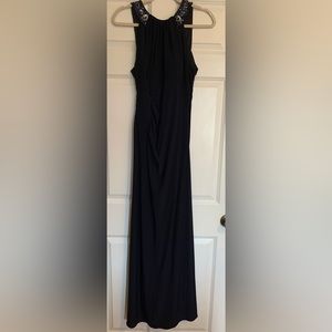 Xscape Navy Blue Dress with Beaded Neckline - Size 12